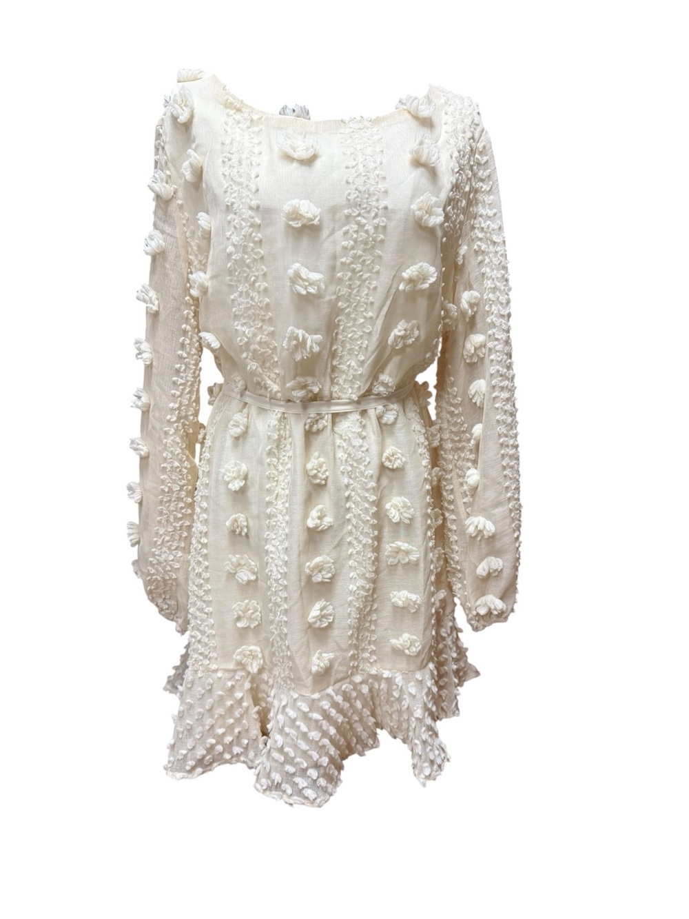 Pink Lily Ivory Pom-Pom Long Sleeve Dress